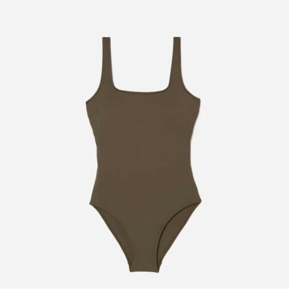 Everlane Square Neck One-Piece Olive Bathing Swimsuit size XL Beech - Picture 2 of 8